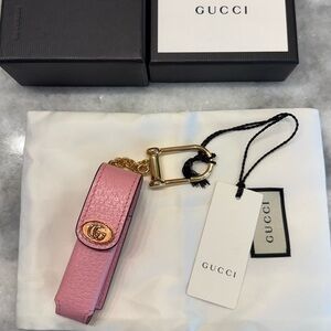 Gucci GG Leather Lipstick Holder Keychain Charm Pink NWT